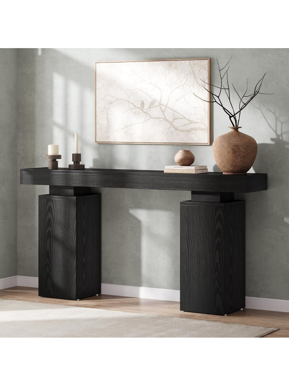 Dlugi stolik konsolowy 160 cm w stylu loft, drewniany stol do przedpokoju, za sofe lub do salonu, czarny